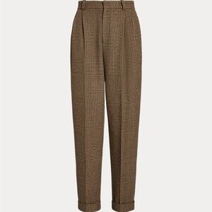 Ralph Lauren Wool Brown Houndstooth Tailored Trousers